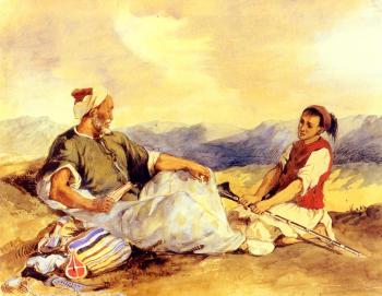 歐仁 德拉尅洛瓦 Two Moroccans Seated In The Countryside